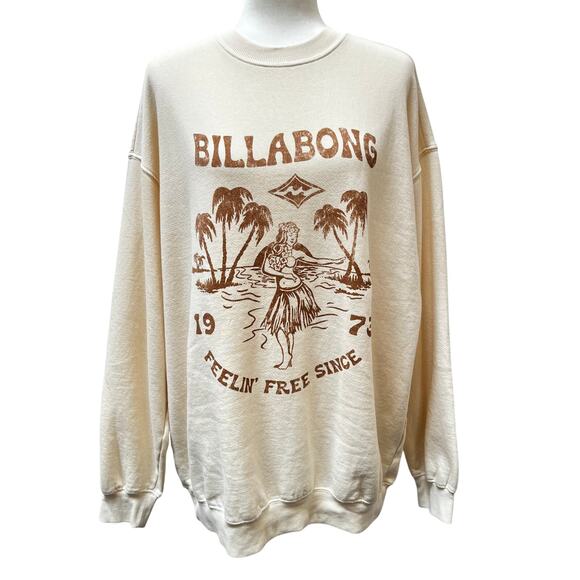 NWT Billabong Ride In Pullover Crew Neck Oversized Sweatshirt Size Small Cream - Picture 1 of 4